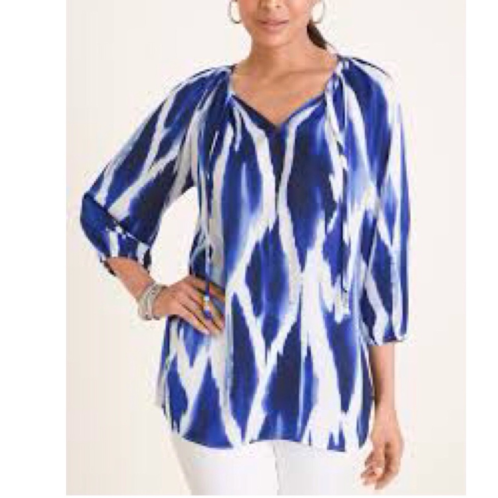 Chico's Watercolor Print Raglan Top Blouse Blue Size 0 (4/6)